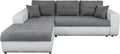 LOUNGITUDE - Canapé d'angle convertible 4 places - Tissu capitonné - Simili cuir/Microfibre - Gris/Blanc - Angle gauche 246cm