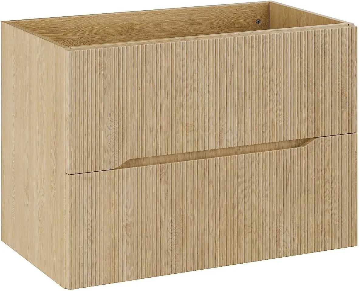 Meuble Vasque Suspendu Strié Oriso - Bois Naturel Clair - 80 cm