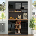 Buffet Haut de Cuisine Noir 105x45x185cm avec Étagères Réglables et Tiroirs