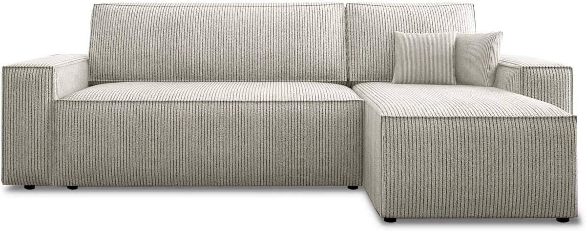 Canapé d'angle réversible convertible en velours côtelé Lorenzo - Beige