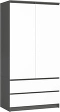 Garde-Robe 2 Portes avec Tiroirs et Étagères - 90x180 cm - Graphite et Blanc