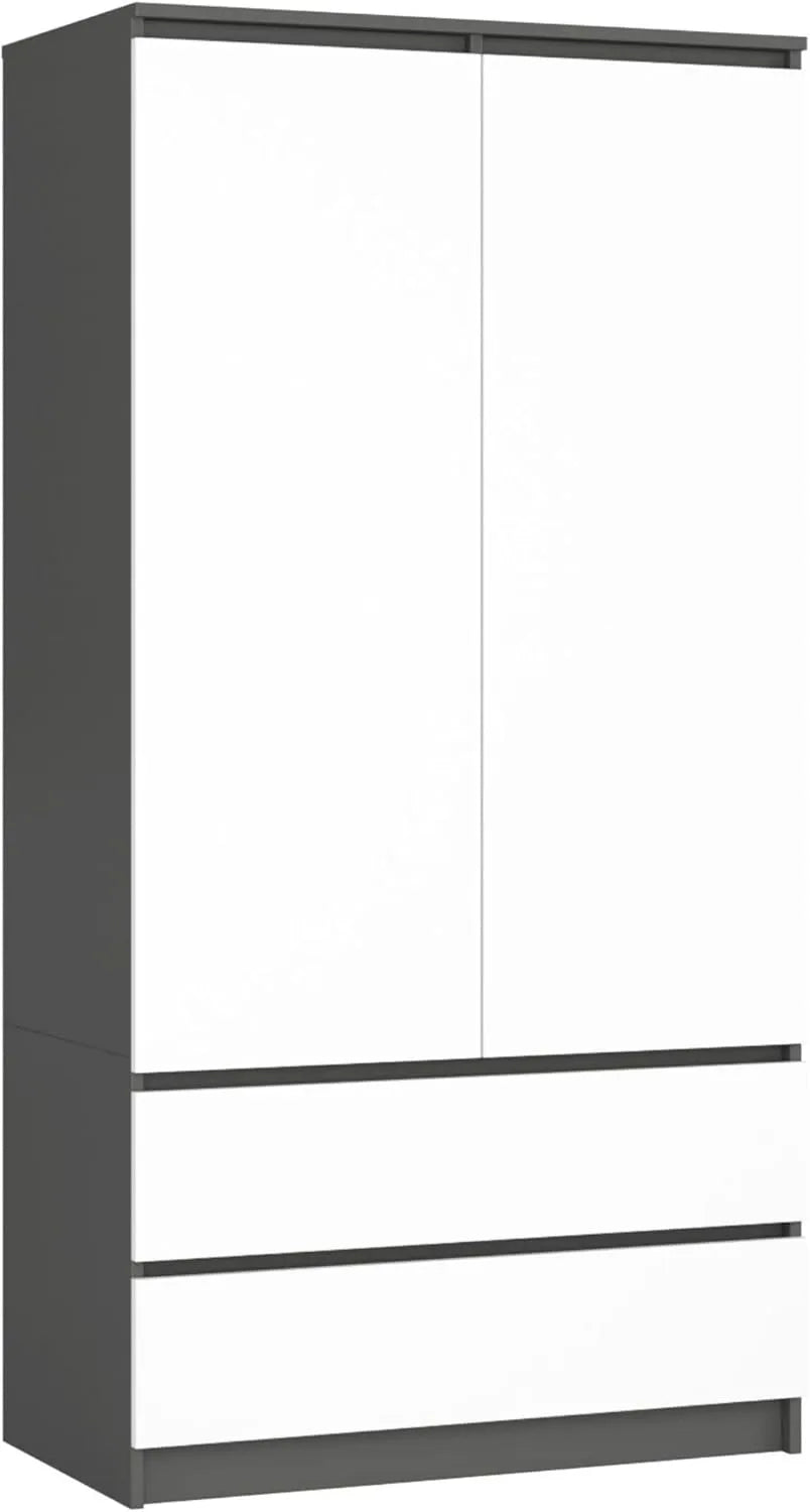 Garde-Robe 2 Portes avec Tiroirs et Étagères - 90x180 cm - Graphite et Blanc