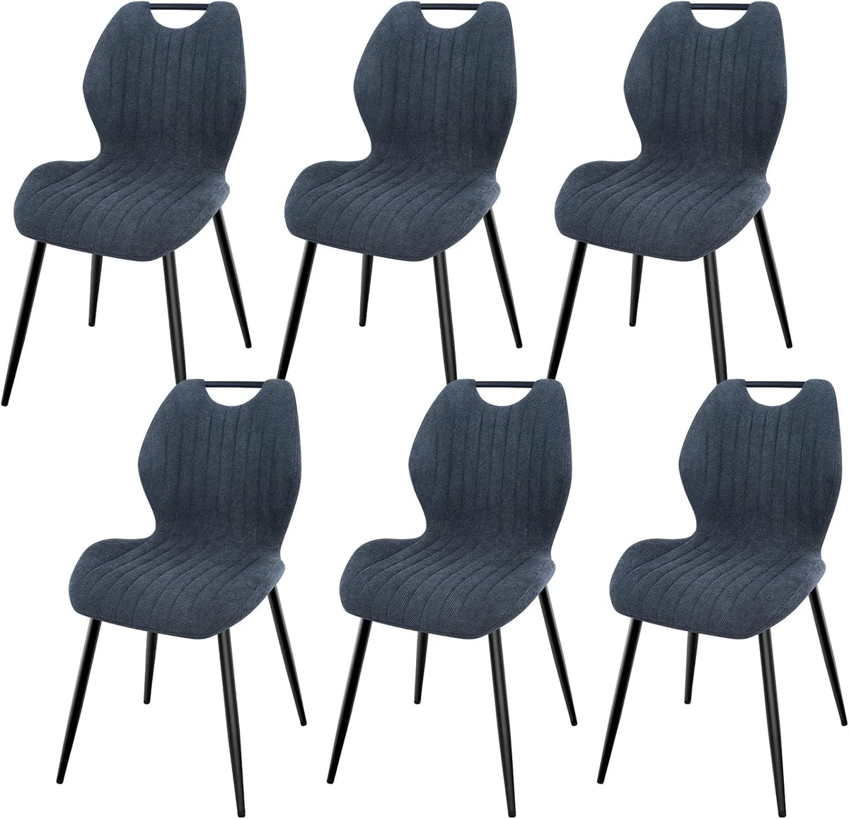 Ensemble de 6 chaises rembourrées avec dossier haut en tissu, pieds en métal noir pour salle à manger et chambre