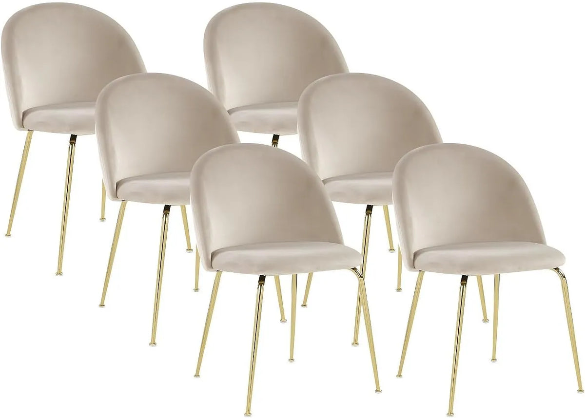 Ensemble de 6 chaises en velours beige avec pieds en acier doré - Modèle Melbourne - Confort et élégance moderne pour salle à manger