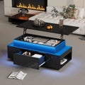 Table Basse Convertible LED avec Rangement Caché et Tiroir - Noir