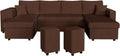 Canapé d'angle panoramique convertible Oslo en velours côtelé avec rangements et poufs