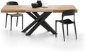 Table à Manger Extensible Emma en Bois Rustique et Pieds Noirs, 6-10 Personnes, Fabriquée en Italie