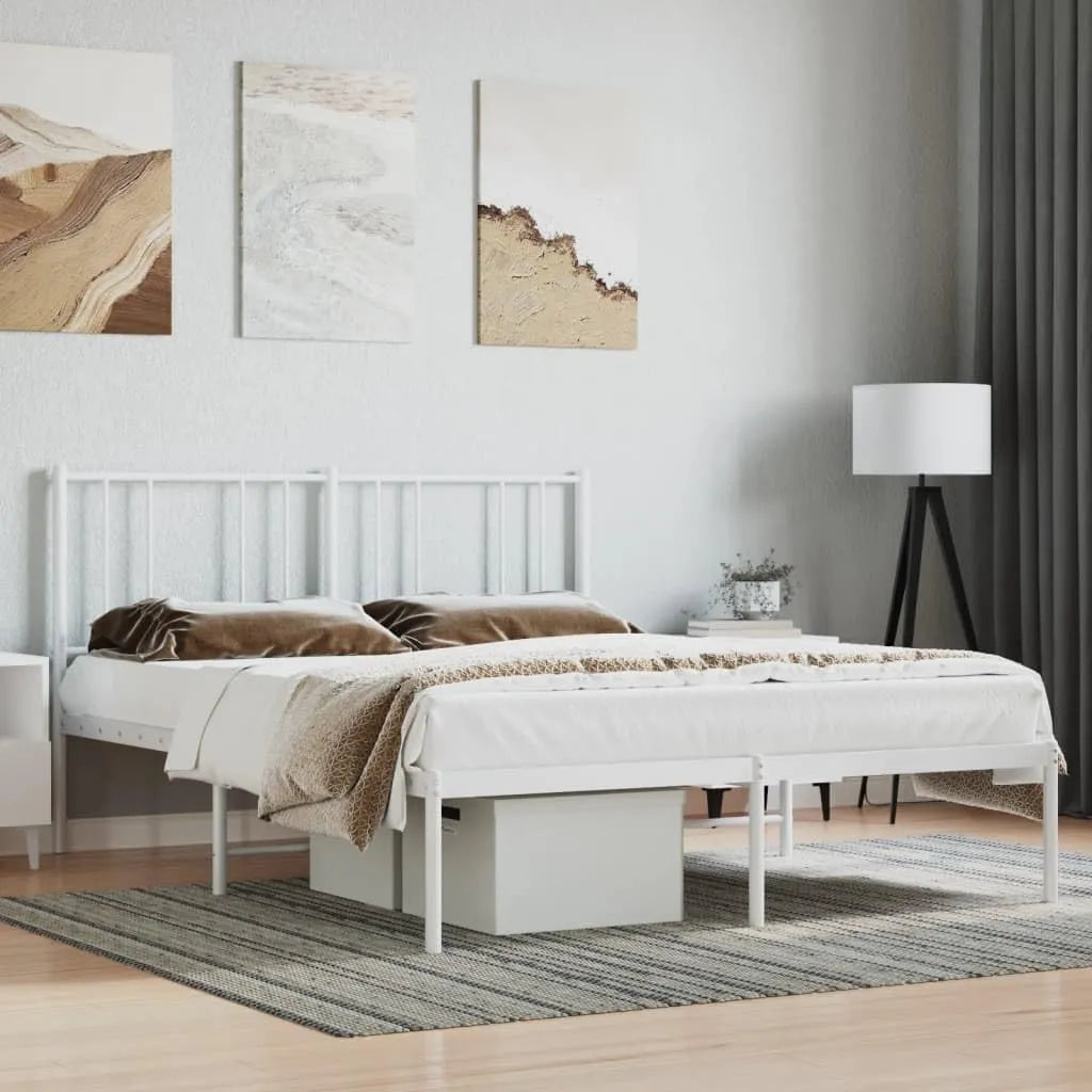 Structure de Lit en Acier Blanc 140 x 190 cm avec Tête de Lit Moderne