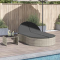 Chaise Longue Double en Résine Tressée avec Coussins Gris Clair, Dossier Réglable pour Jardin Extérieur