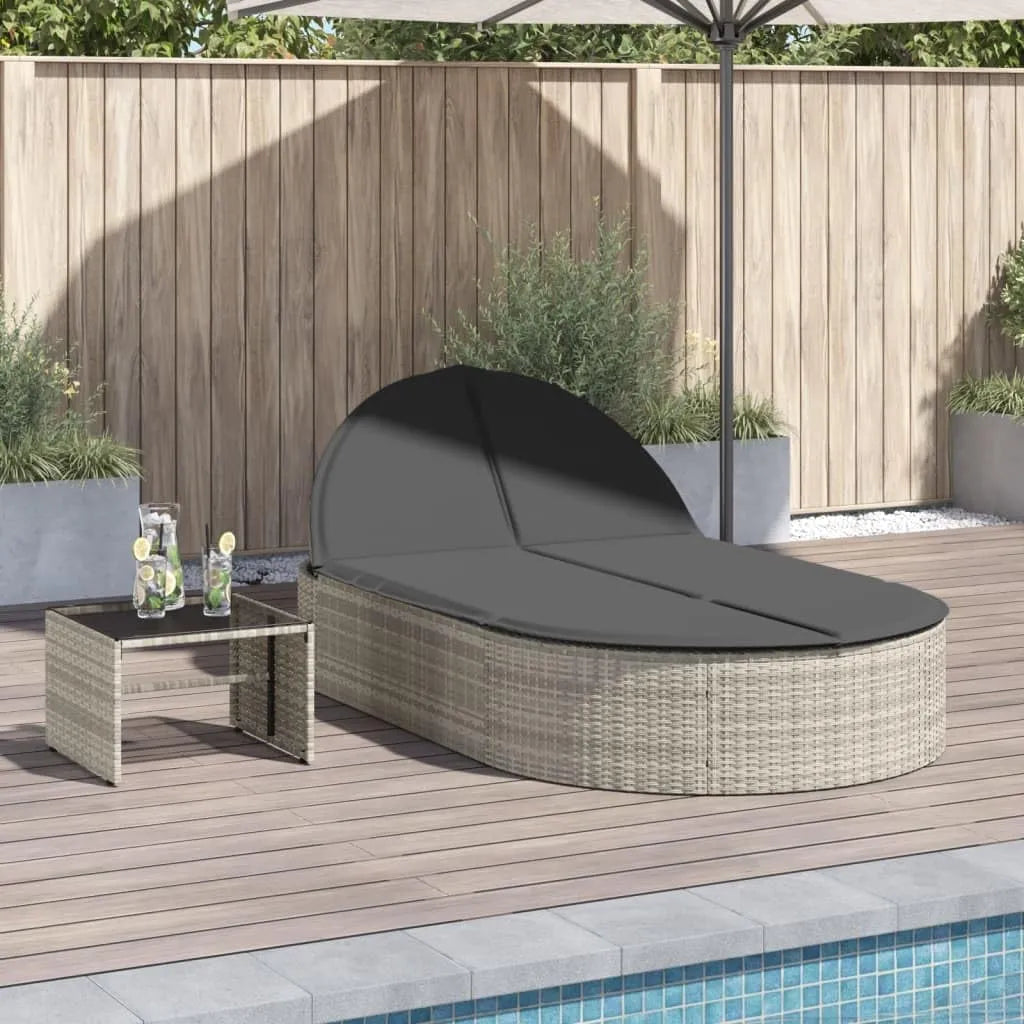 Chaise Longue Double en Résine Tressée avec Coussins Gris Clair, Dossier Réglable pour Jardin Extérieur
