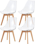 Chaises Scandinaves en Bois de Hêtre avec Coussins en Cuir Blanc, Lot de 4