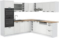 Cuisine d'Angle Vicco R-Line, Blanc Campagne/Blanc, 237 x 247 cm, Plateau Chêne