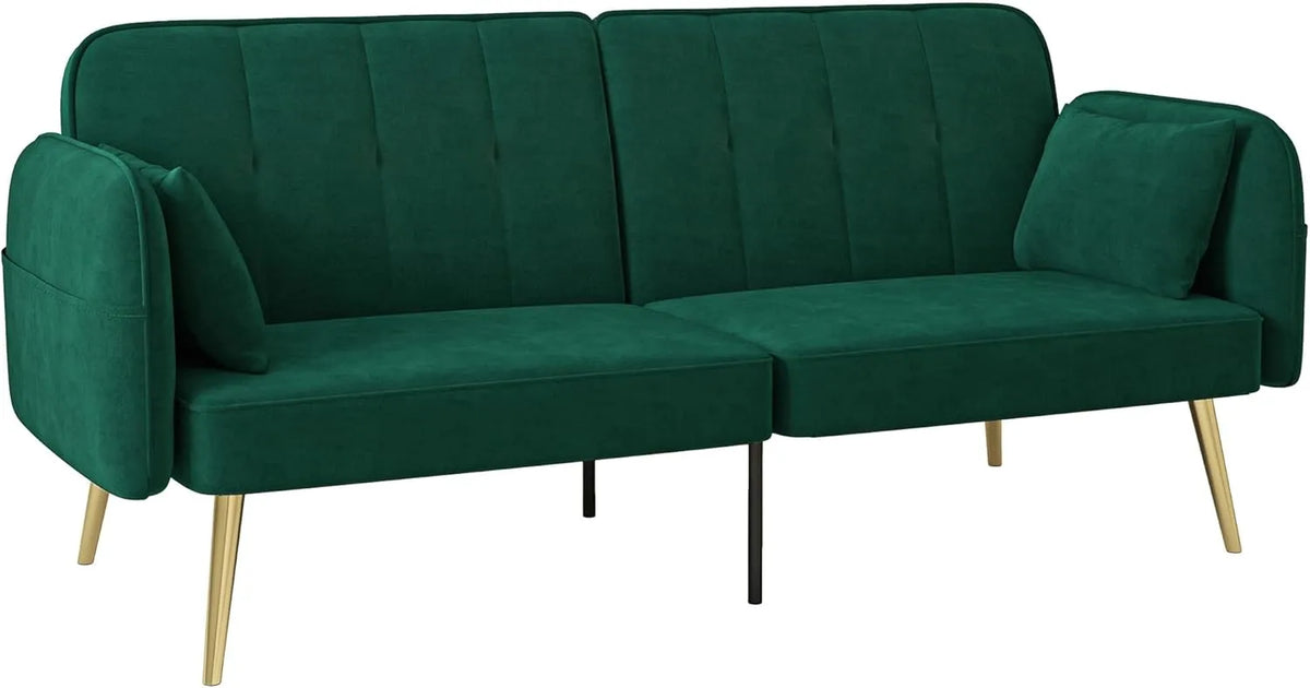 Canapé-lit 2 Places en Velours avec Dossier Réglable - Vert Foncé