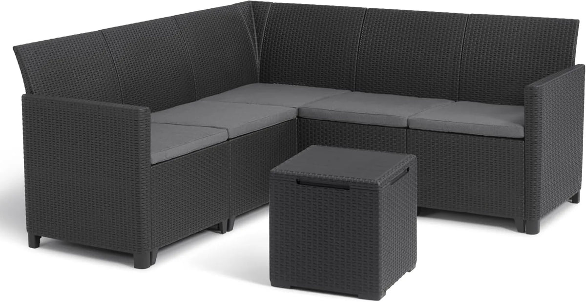 Keter Nora - Salon de Jardin en Résine tressée 5 Places avec Table Basse et Coussins Graphite