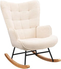 Chaise Berçante Confortable en Velours Beige avec Pieds en Bois Massif pour Salon et Balcon