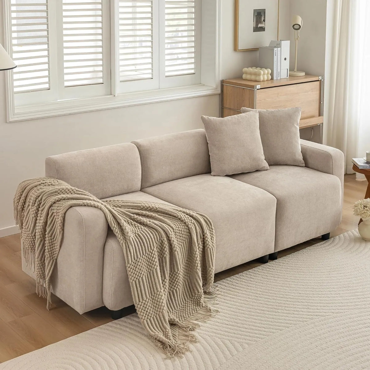 Canapé 3 Places Merax en Tissu Chenille Beige - Design Moderne et Confortable