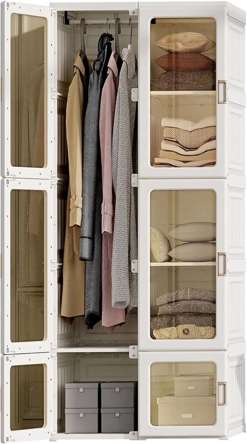 Armoire portable pliable avec rails et étagères, porte magnétique, pour petits espaces