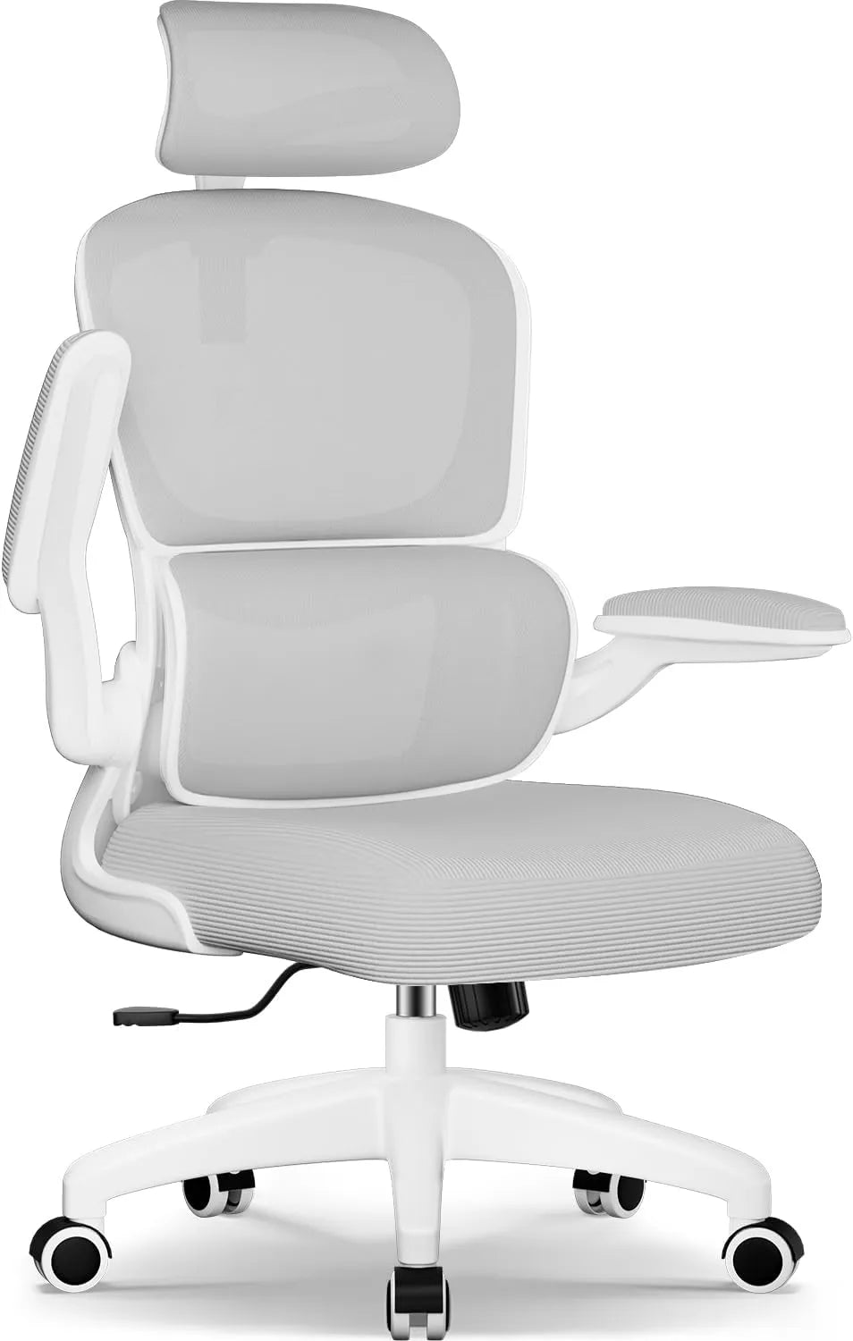 Fauteuil de Bureau Ergonomique 150kg, Inclinable avec Appui-tête et Support Lombaire, Accoudoirs Rabattables, Gris