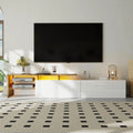 Buffet TV Moderne avec Étagères en Verre et LED, Armoire de Rangement avec Tiroirs pour Salon et Chambre (Blanc et Bois Naturel)