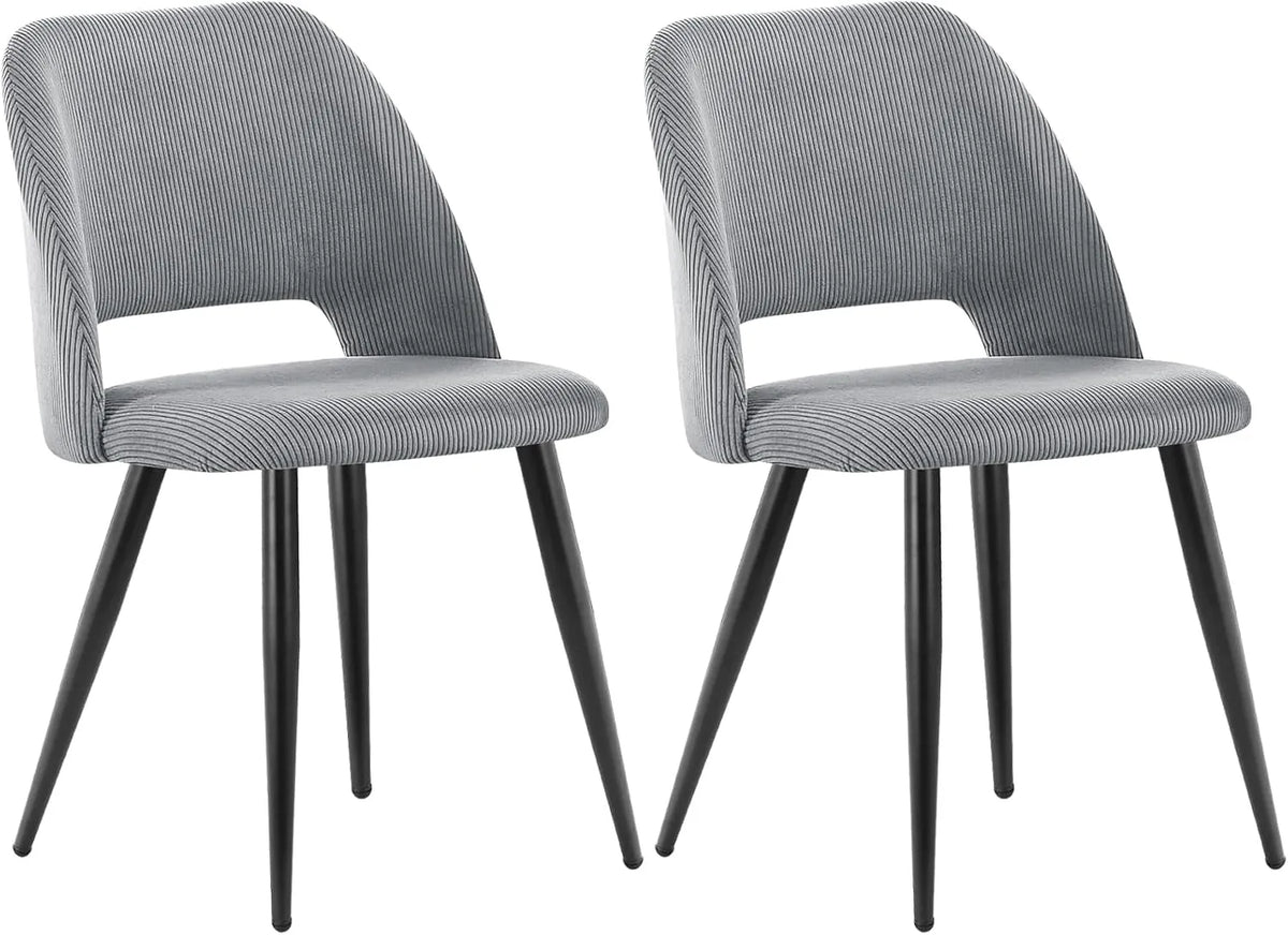 Ensemble de 2 chaises en velours côtelé gris pour salle à manger et salon