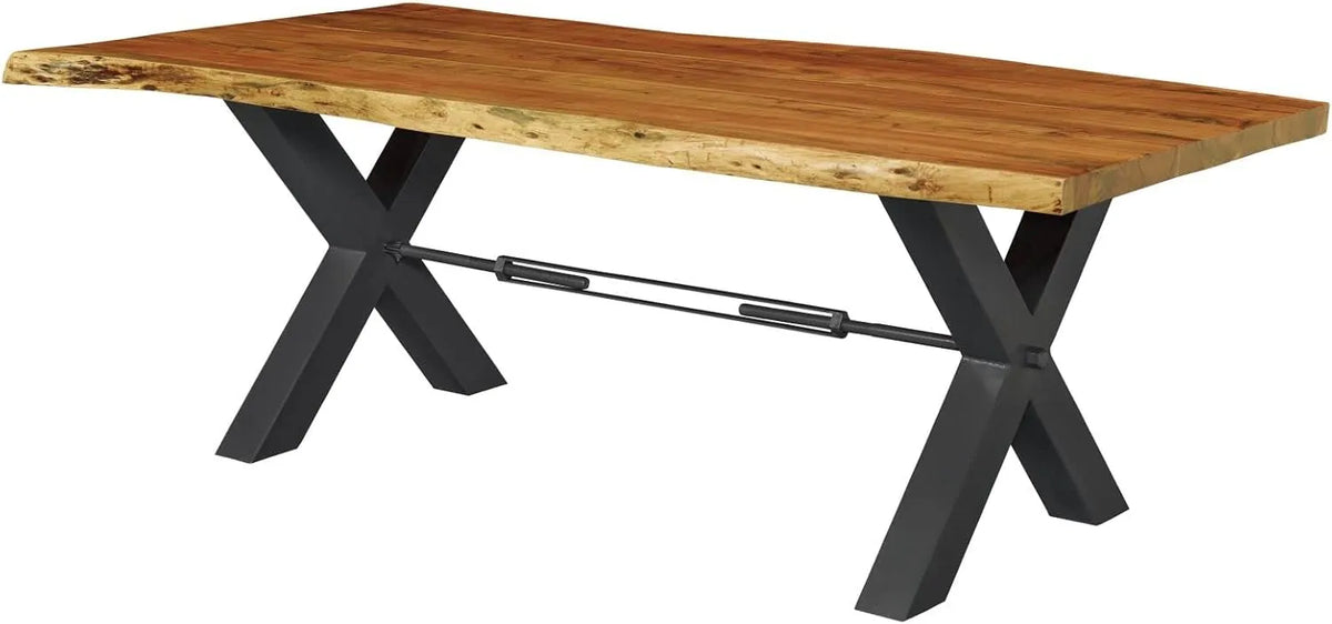 Table à Manger en Acacia Massif 240x110 cm - Finition Naturelle/Anthracite