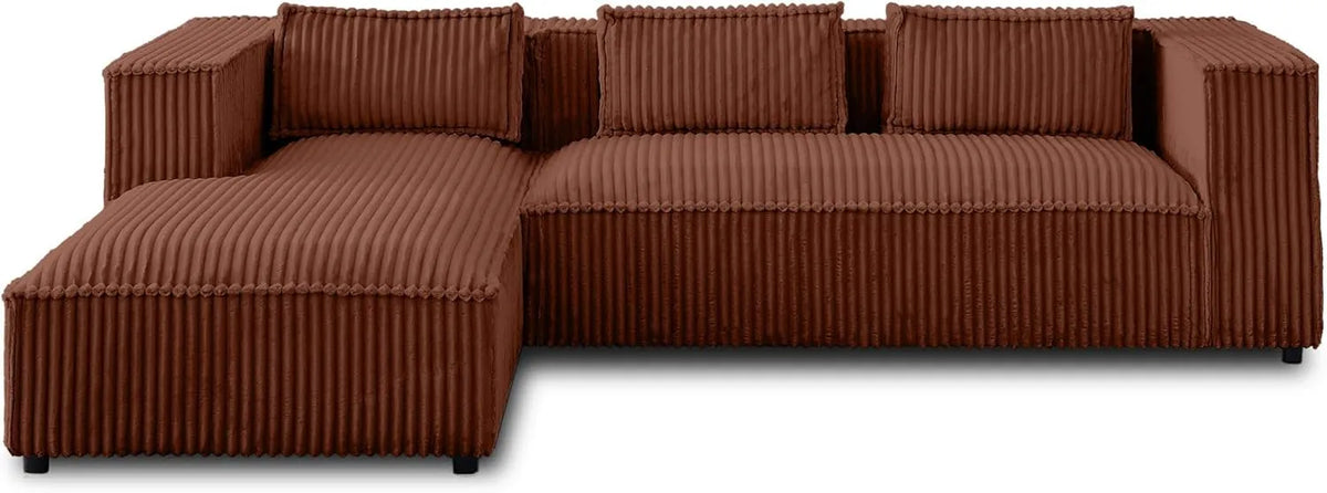 Canapé d'angle gauche en velours côtelé terracotta 4 places - Design Stella par Lisa