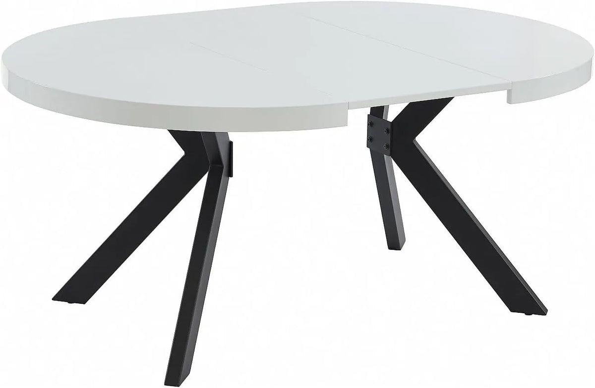 Table à Manger Extensible en MDF et Acier pour 4 à 8 Personnes - Blanc Laqué et Noir - Modèle KOMONI