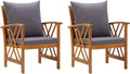 Ensemble de 2 chaises de jardin en bois d'acacia avec coussins gris anthracite, style moderne et résistant, pour extérieur et intérieur