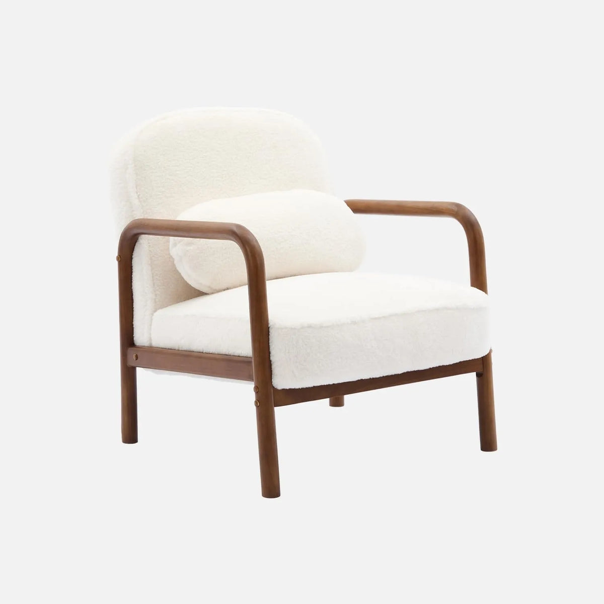 Sweeek - Fauteuil Scandinave en Bois d'Hévéa Noyer et Fausse Fourrure Confortable