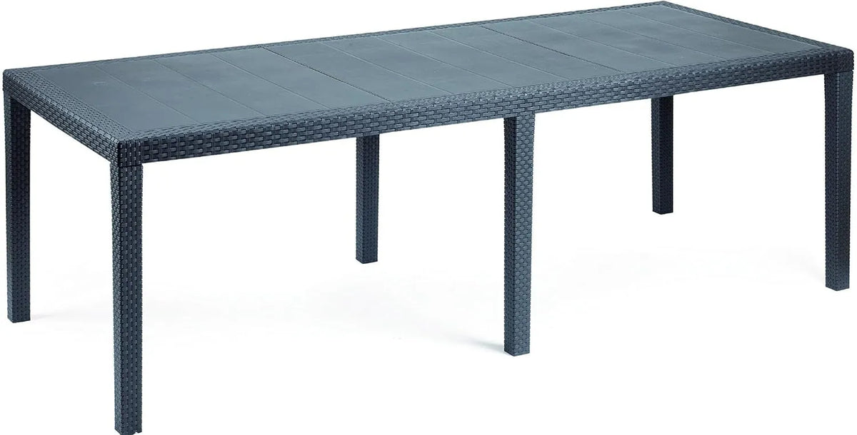 Dmora - Table de Jardin Extensible Roma, Rangement Rectangulaire, Imitation Rotin, Fabriqué en Italie, 150/220x90x72 cm, Couleur Anthracite