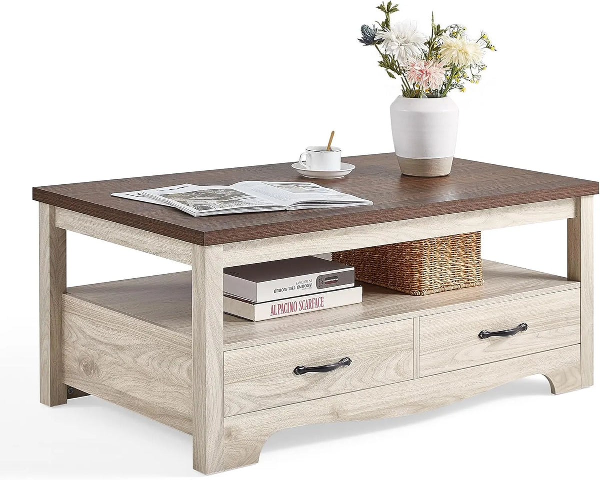 Table basse rustique avec rangement en chêne et marron - LINSY HOME