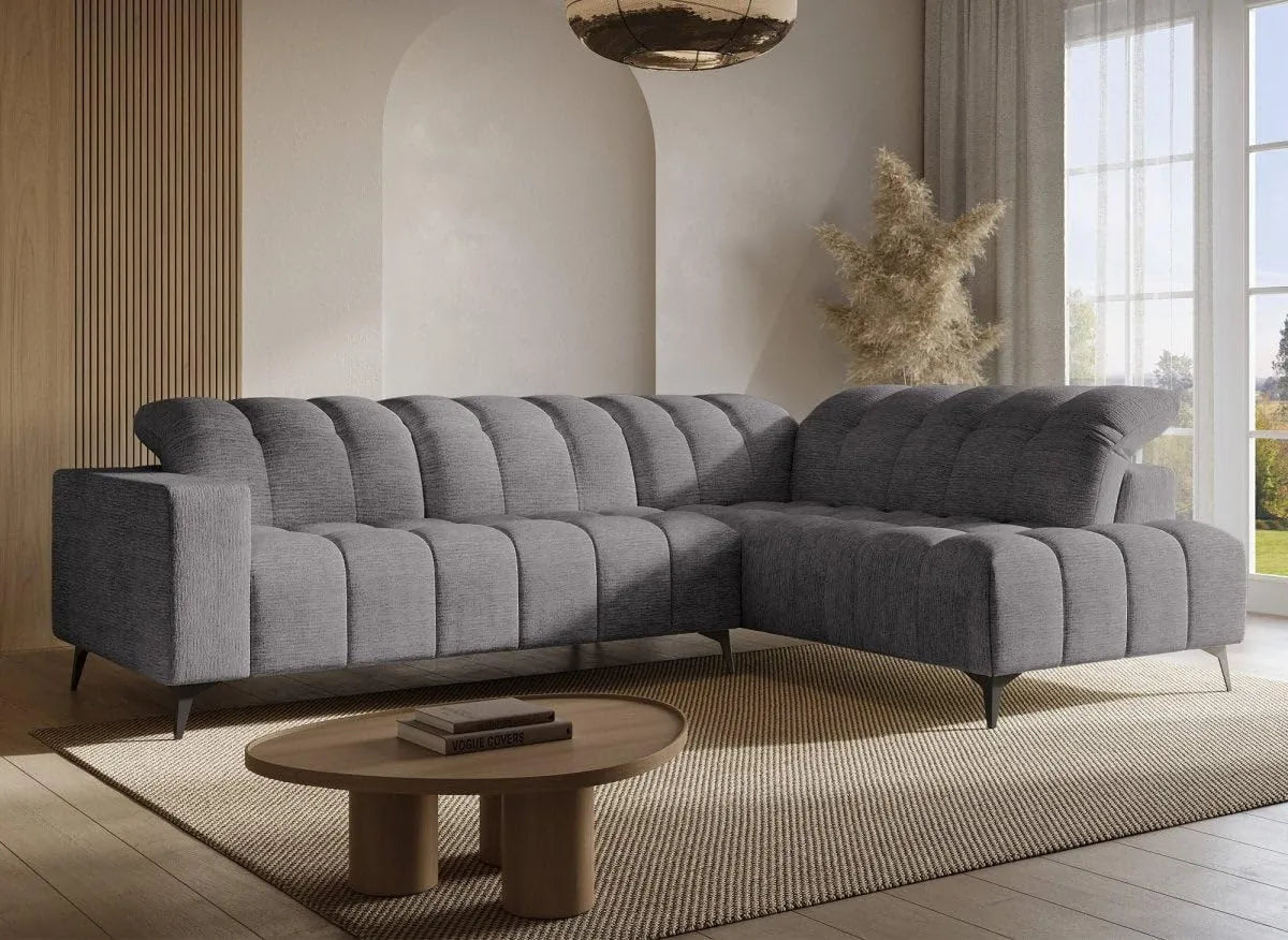Canapé d'angle droit électrique relax en velours gris chiné