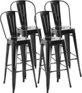 HOMCOM Ensemble de 4 Tabourets de Bar Industriels Empilables avec Dossier et Repose-pieds, Hauteur 76 cm, Métal Noir