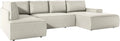 Canapé d'angle panoramique convertible en velours côtelé beige - Modèle Amelia