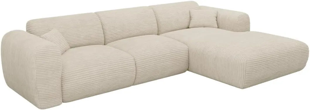 Canapé d'angle droit en velours côtelé beige - Grand modèle POGNI par Maison Céphy