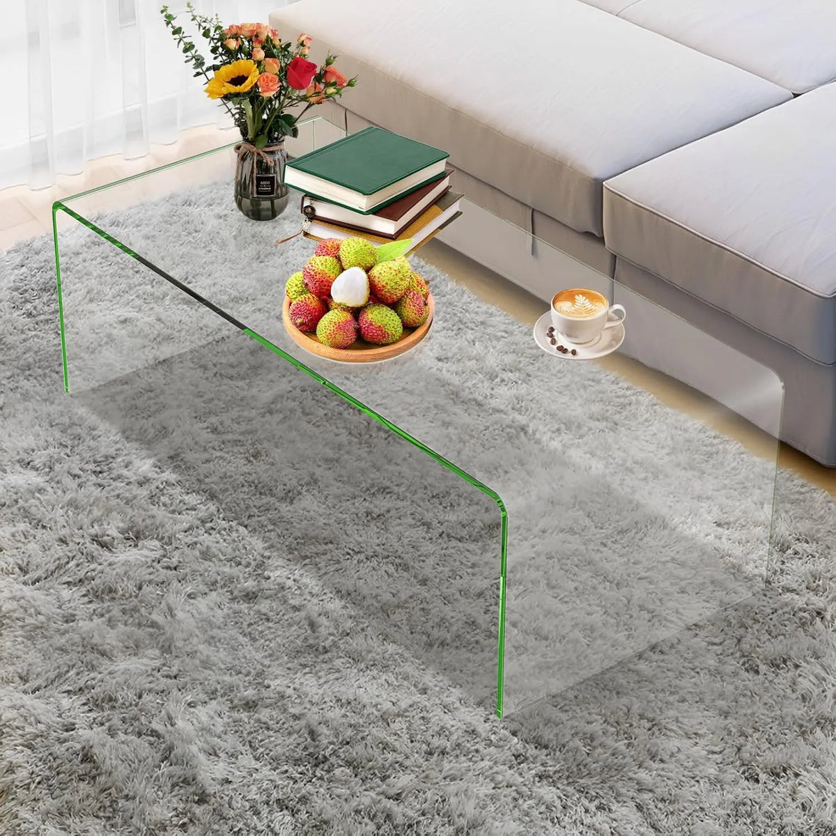 Table Basse en Verre Trempé Moderne pour Salon, Sans Assemblage, Capacité 30KG, Dimensions 108x50x35 CM