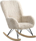 Fauteuil à Bascule Moderne en Fausse Fourrure Beige Clair pour Enfants - Pieds en Bois