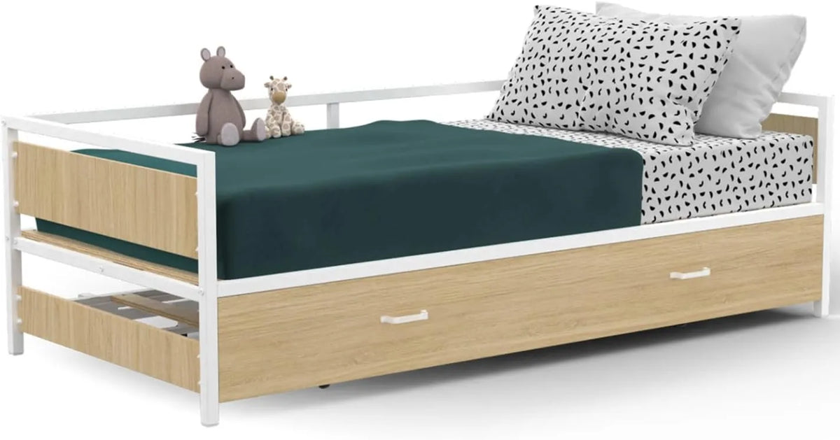 IDMarket - Canapé-lit Detroit 90x190 cm Convertible 180x190 cm en Hêtre et Blanc Style Industriel