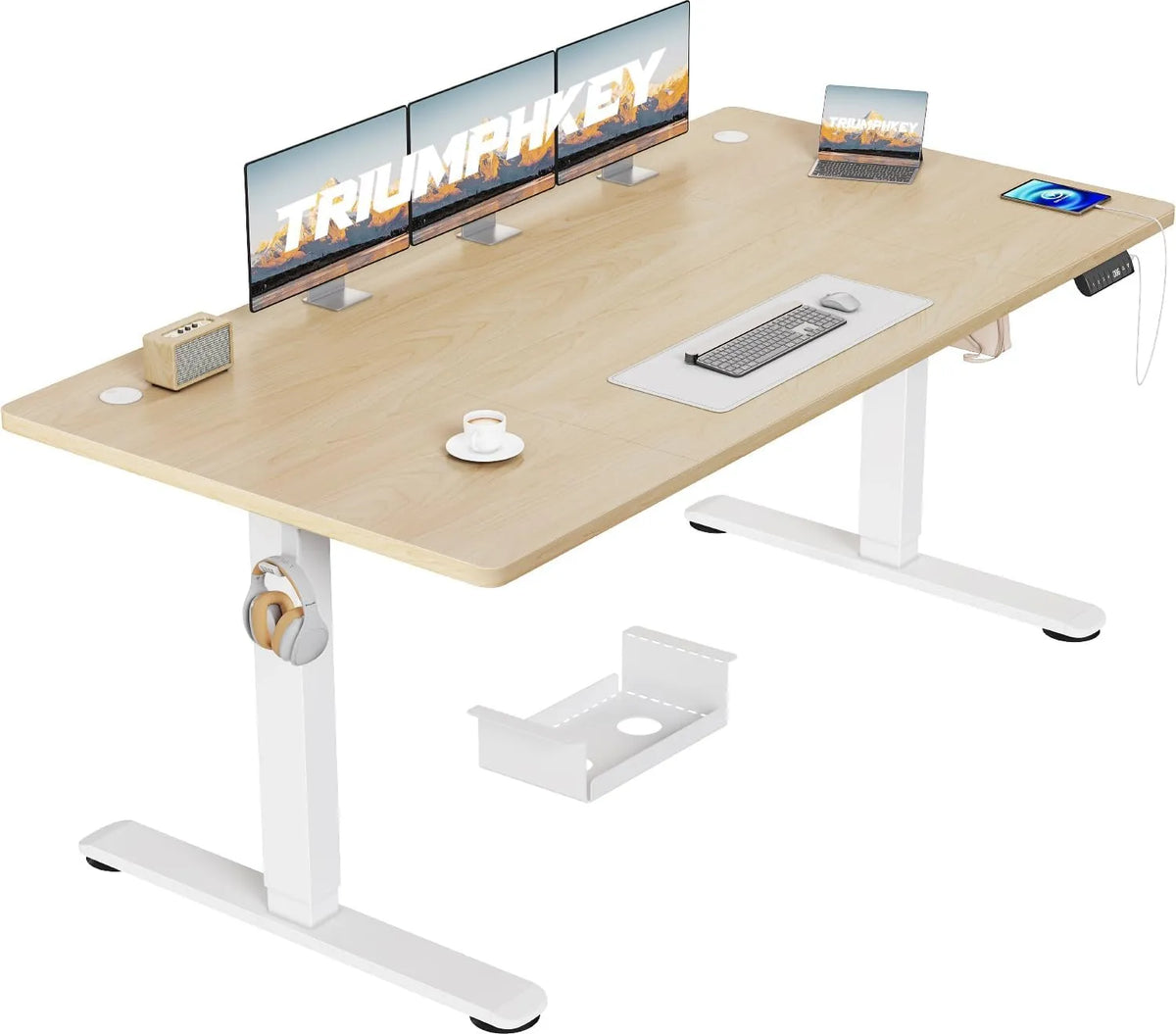 Bureau Informatique Réglable avec Port USB et Système Anti-Collision, 160x80 cm