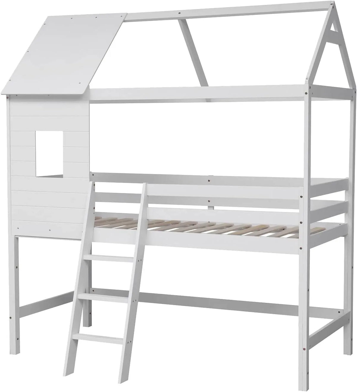 Lit Mezzanine pour Enfants avec Cabane Margot 190x90cm - Blanc