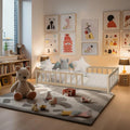 Lit Enfant 90x190 avec Sommier et Barrière - Bois Naturel