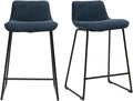 Miliboo Tabourets de Bar Velours Bleu Foncé avec Structure Métallique, Lot de 2, H65 cm
