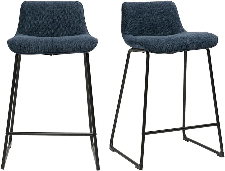 Miliboo Tabourets de Bar Velours Bleu Foncé avec Structure Métallique, Lot de 2, H65 cm