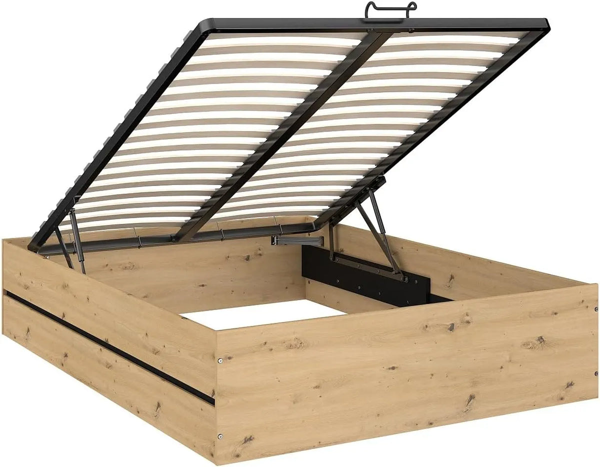 Lit coffre 140x190 cm en bois naturel et noir - Modèle LUDARO
