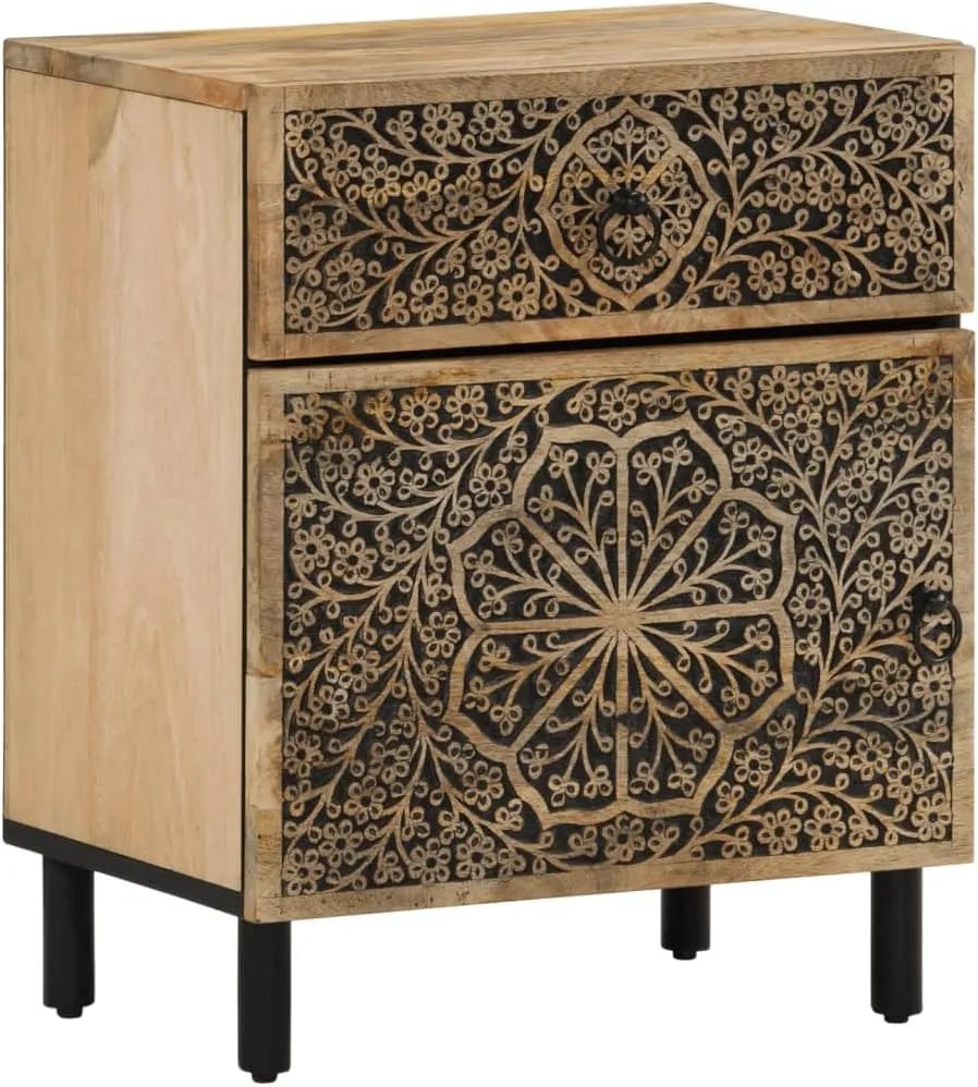 Table de Nuit Rétro en Bois de Manguier, Tiroir et Porte, Meuble de Rangement pour Chambre