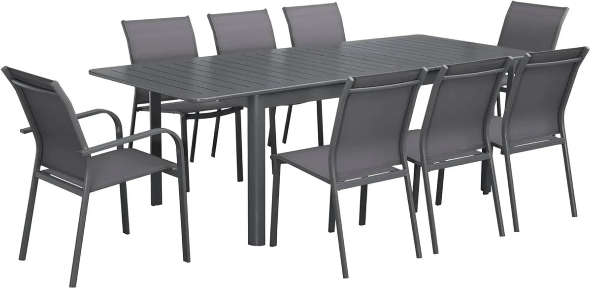 Ensemble de Jardin Extensible en Aluminium Anthracite avec 6 Chaises et 2 Fauteuils - 8 Personnes