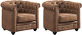 Lot de 2 Fauteuils Chesterfield en Microfibre Effet Cuir Vintage