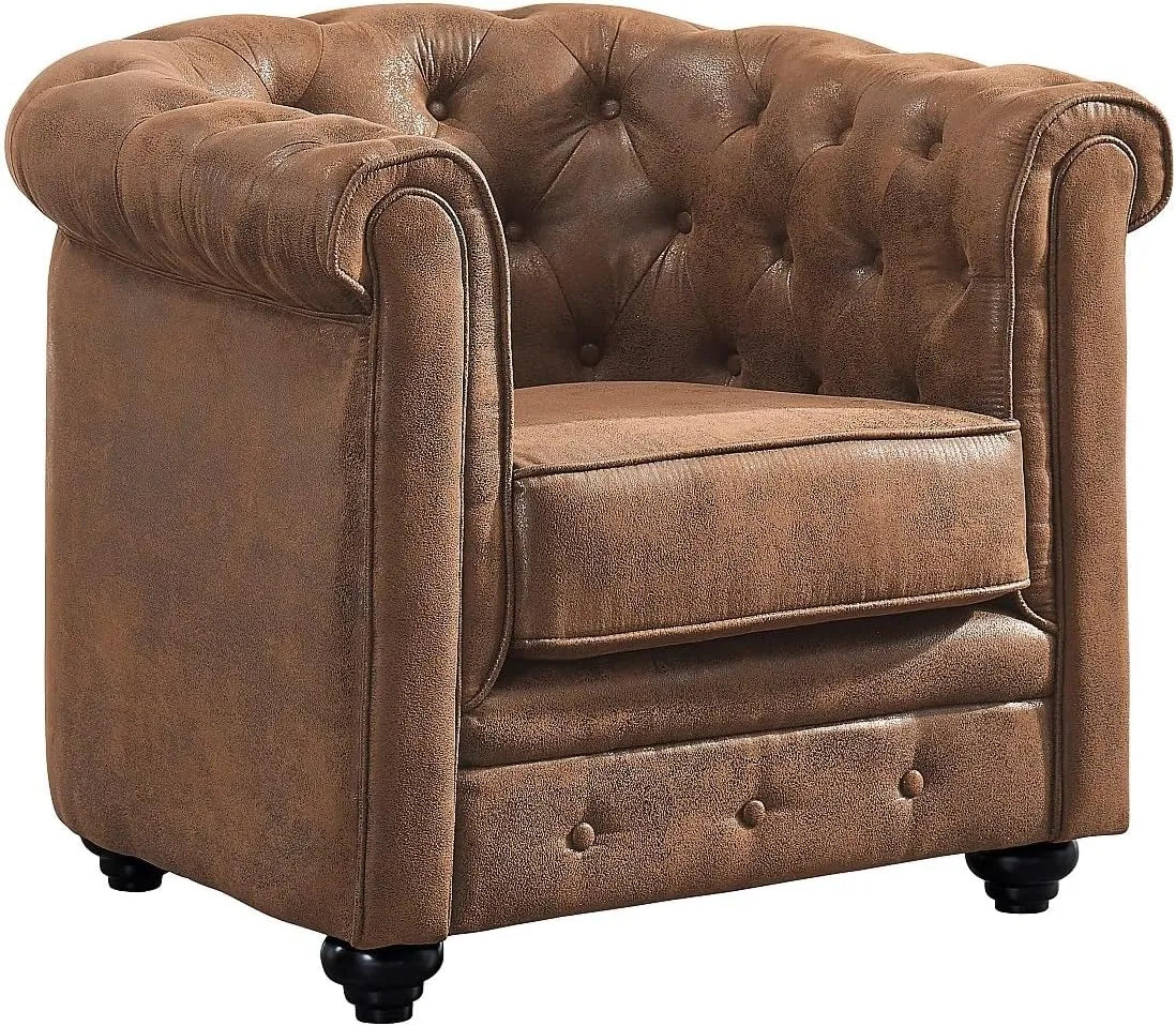 Fauteuil Chesterfield Microfibre Effet Cuir Vintage - Vente Unique