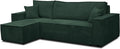 Canapé d'angle convertible en tissu côtelé vert avec rangement