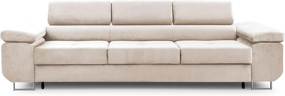 Bestmobilier - Sofa Convertible Pablo en Velours Beige - Canapé 3 Places Lit avec Têtières Réglables